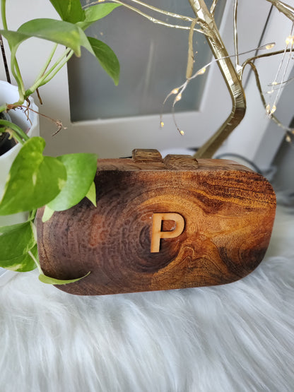 Custom Name Initial Acacia Wood Bag