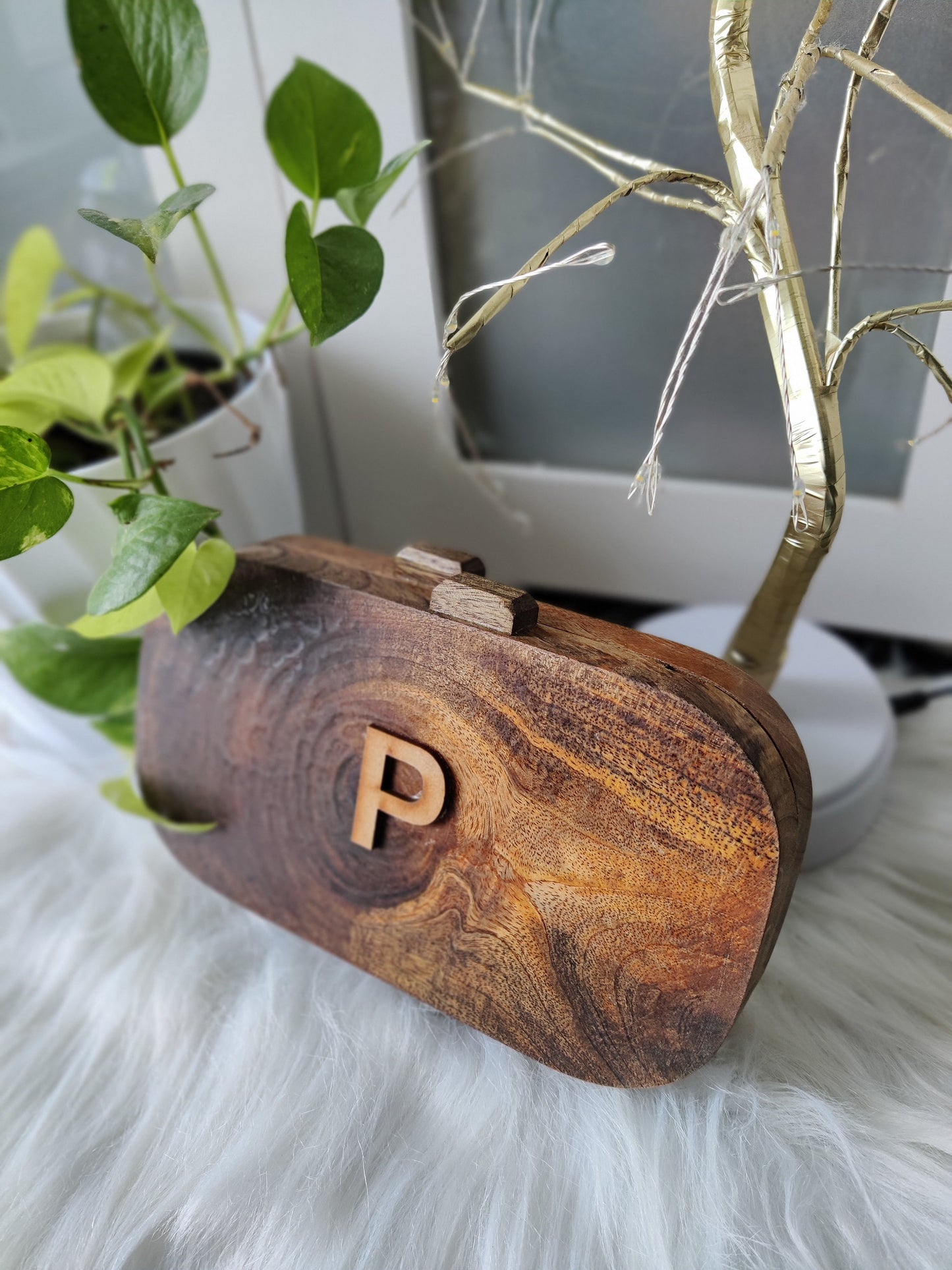 Custom Name Initial Acacia Wood Bag