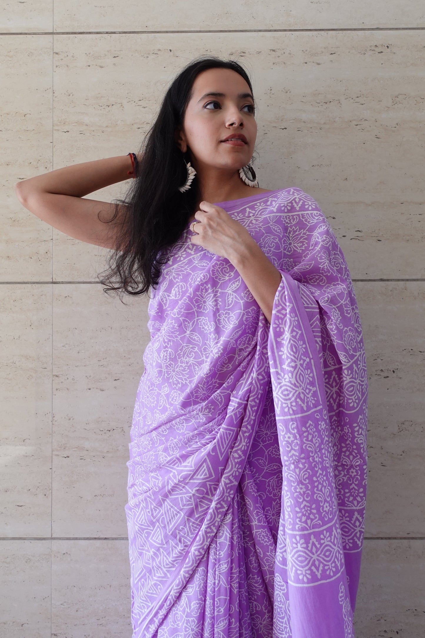 Lavender Love Letter - Handblock Print Natural Dyed - Mulmul Cotton Saree