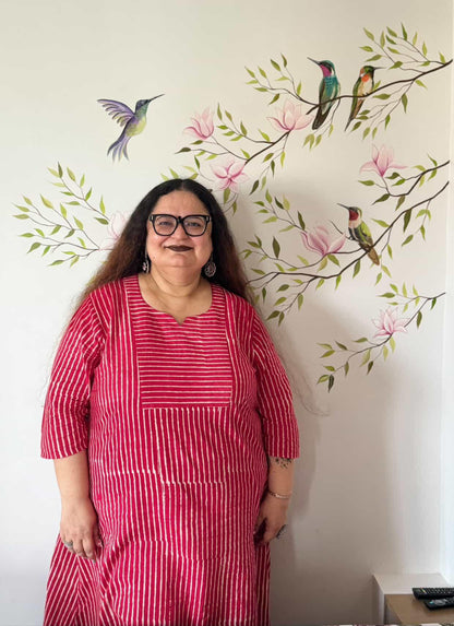 Arvi Sanganeri Printed A-Line Cotton Kurta