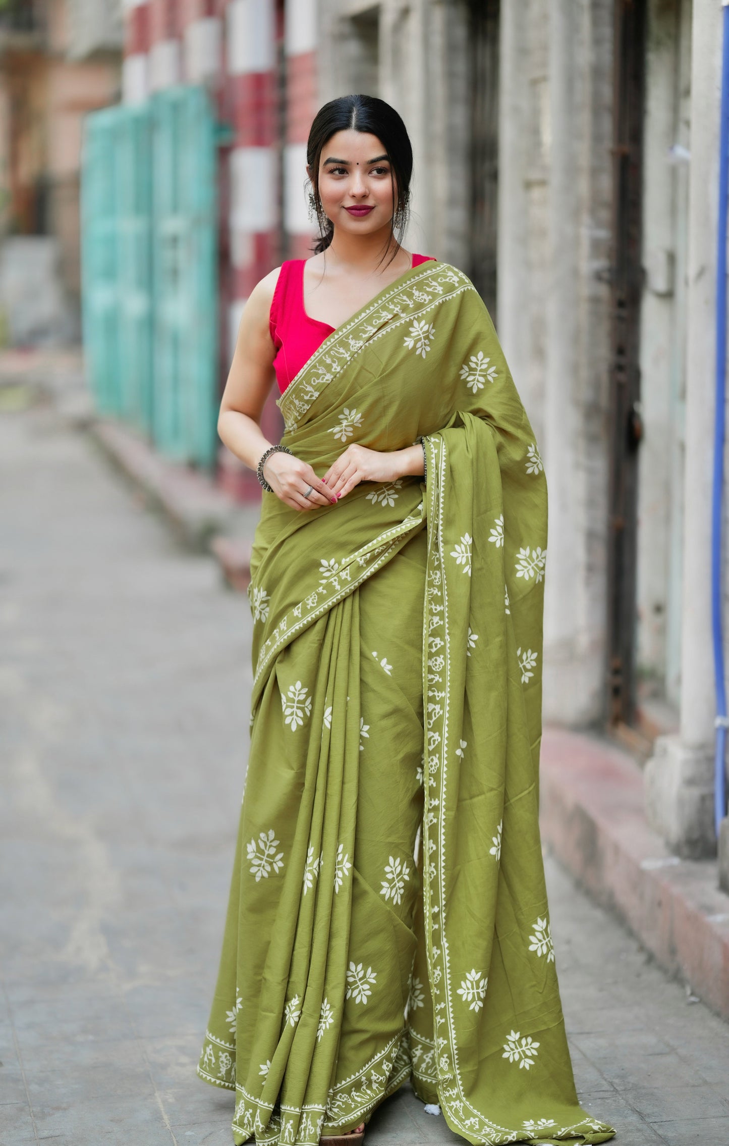 Fragrance of Heena - Handblock Print Natural Dyed - Mulmul Cotton Saree