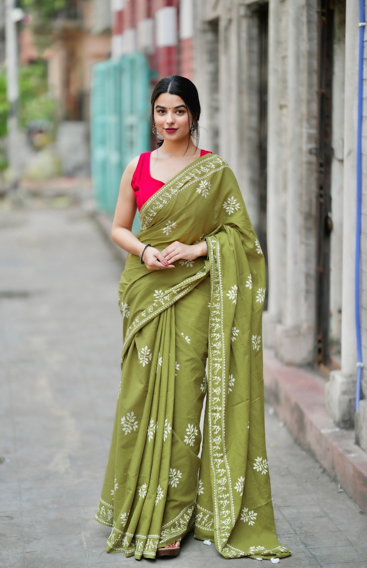 Fragrance of Heena - Handblock Print Natural Dyed - Mulmul Cotton Saree