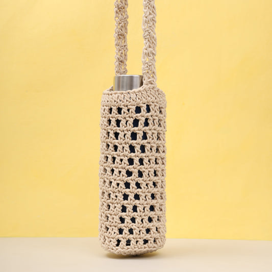 Checkered Crochet Water-Bottle Tote