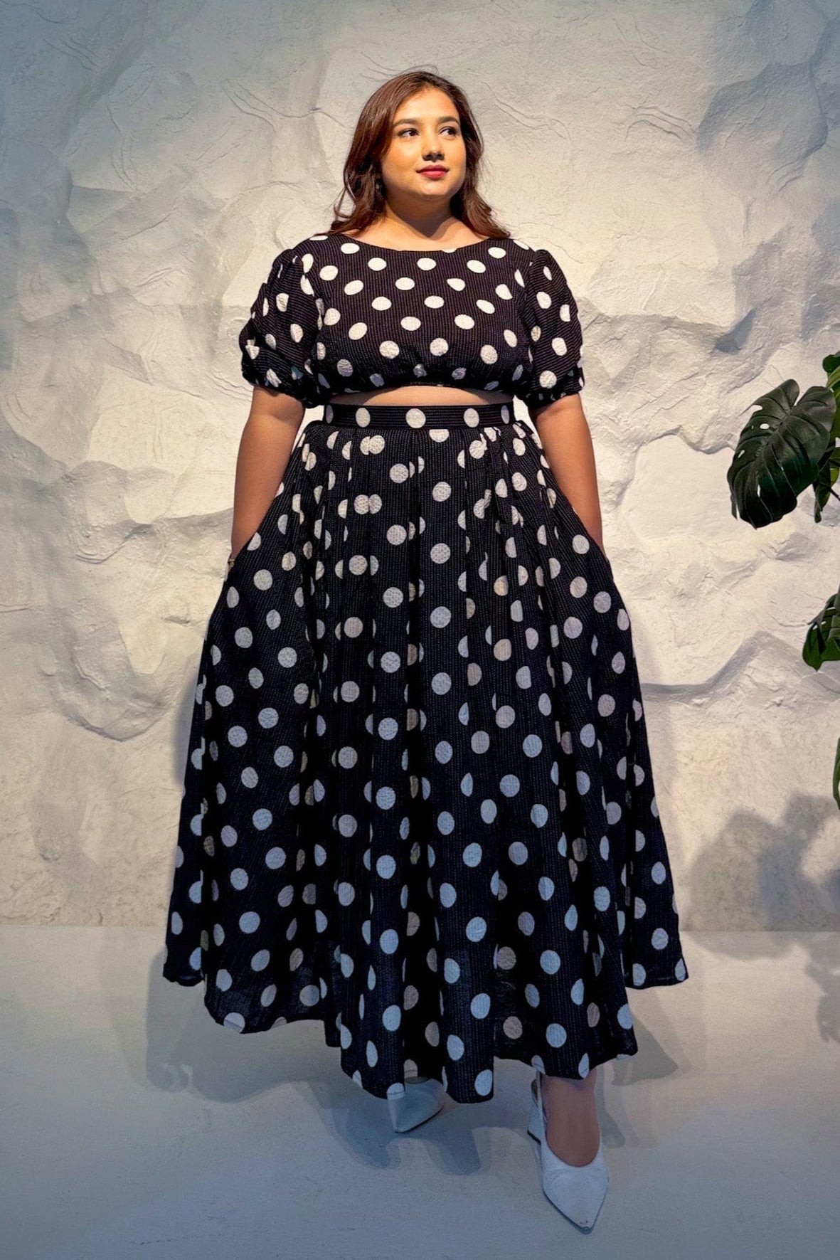 Sunniera Polka Dot Co-ord Set with Kantha Embroidery