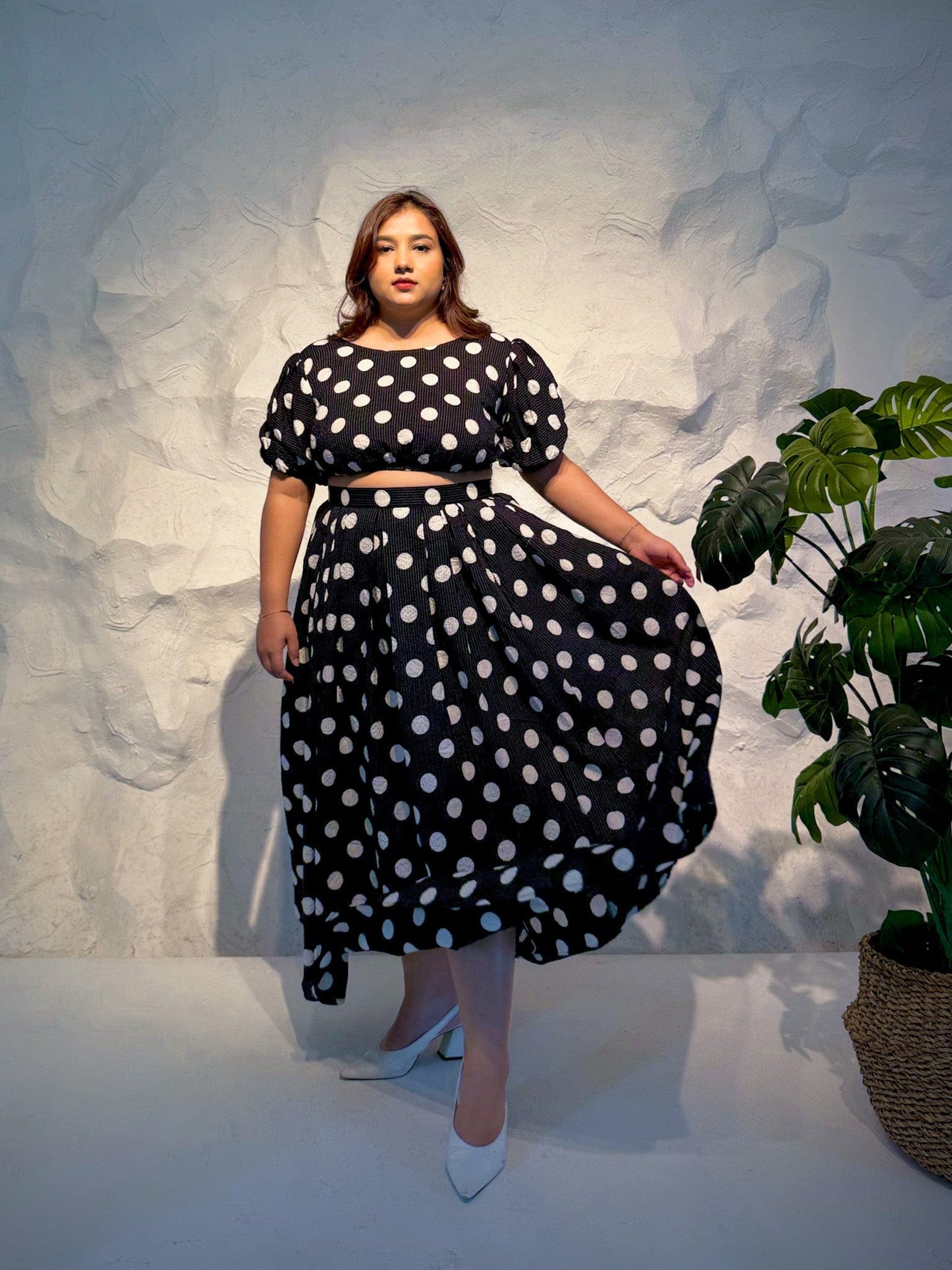 Sunniera Polka Dot Co-ord Set with Kantha Embroidery