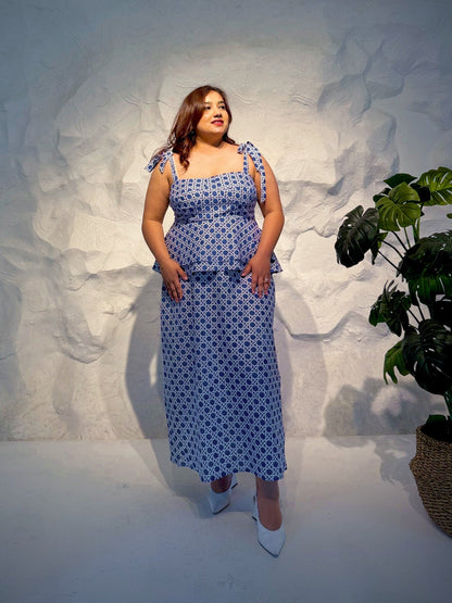 Calypso Peplum Top and Straight Skirt Co-ord Set