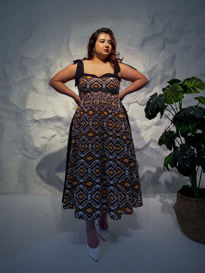 Nocturne Cotton Midi Dress with Tie-Up Straps