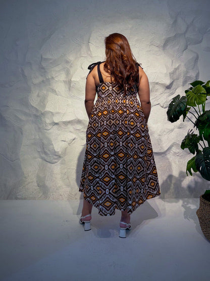 Nocturne Cotton Midi Dress with Tie-Up Straps