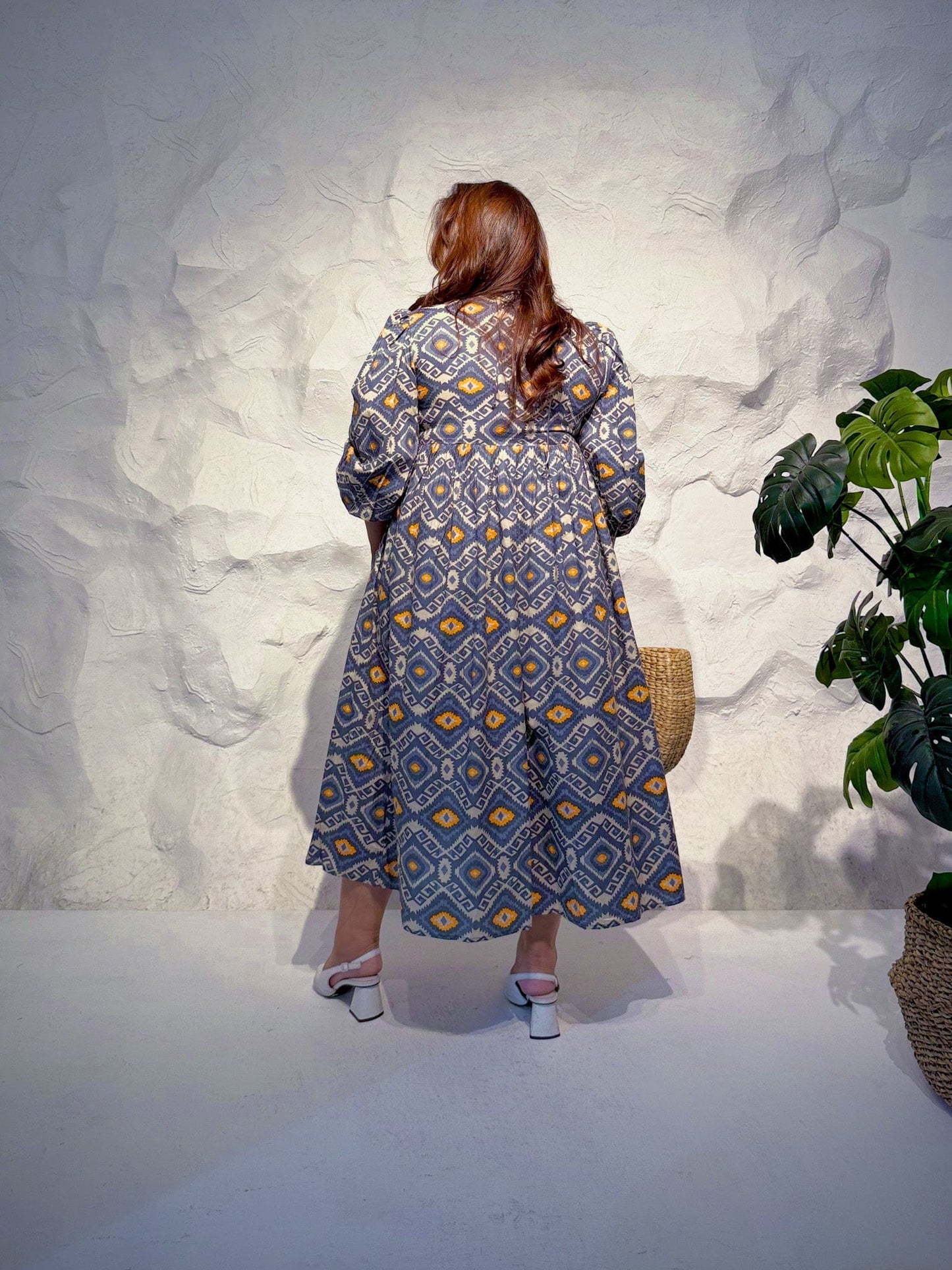 Mirabella Printed Cotton Midi Dress with Balloon Sleeves