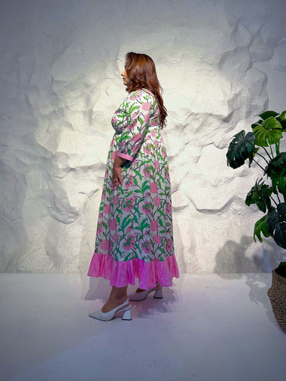 Eclat Printed Wrap Maxi Dress with Frill Hem