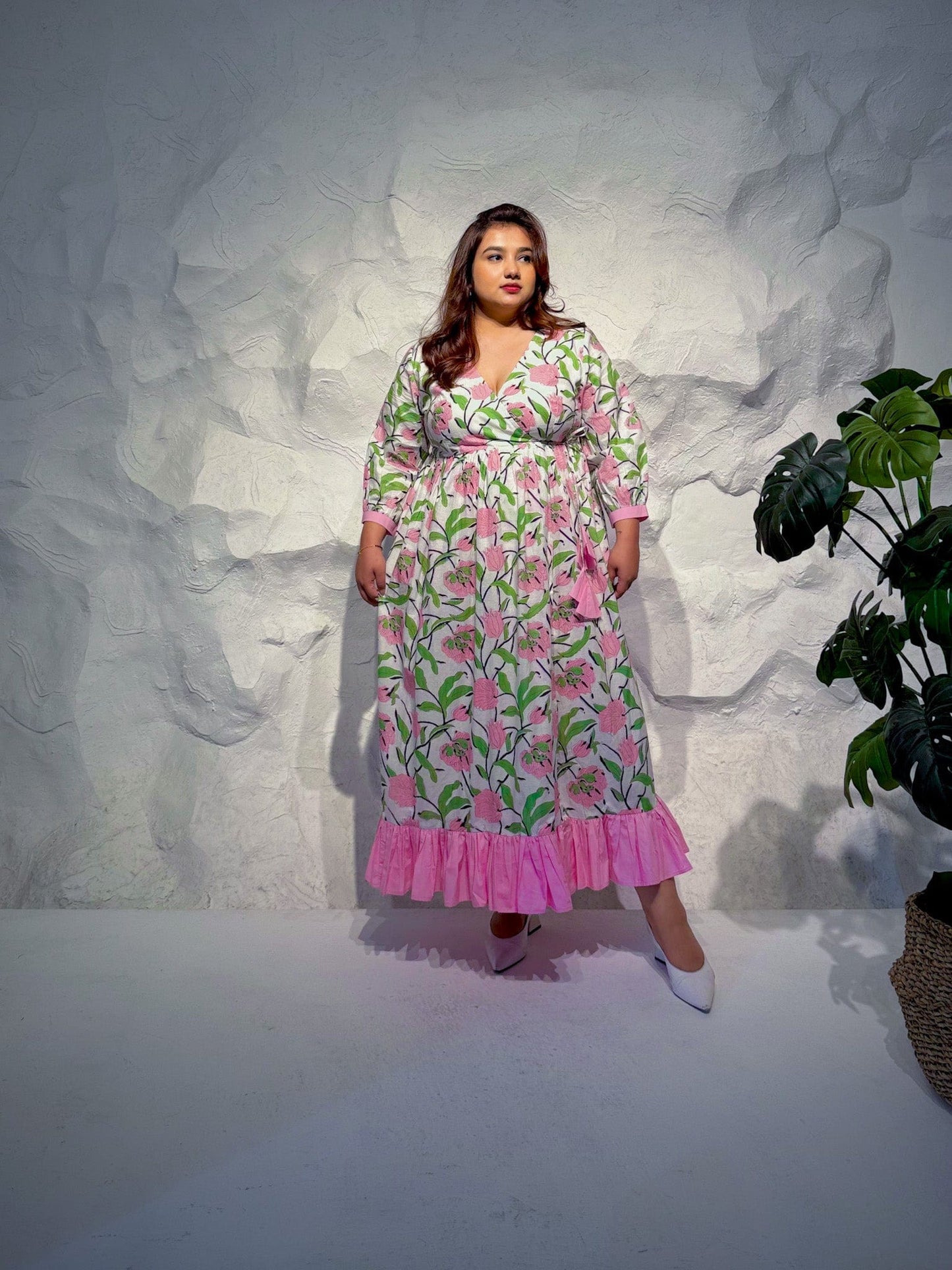 Eclat Printed Wrap Maxi Dress with Frill Hem