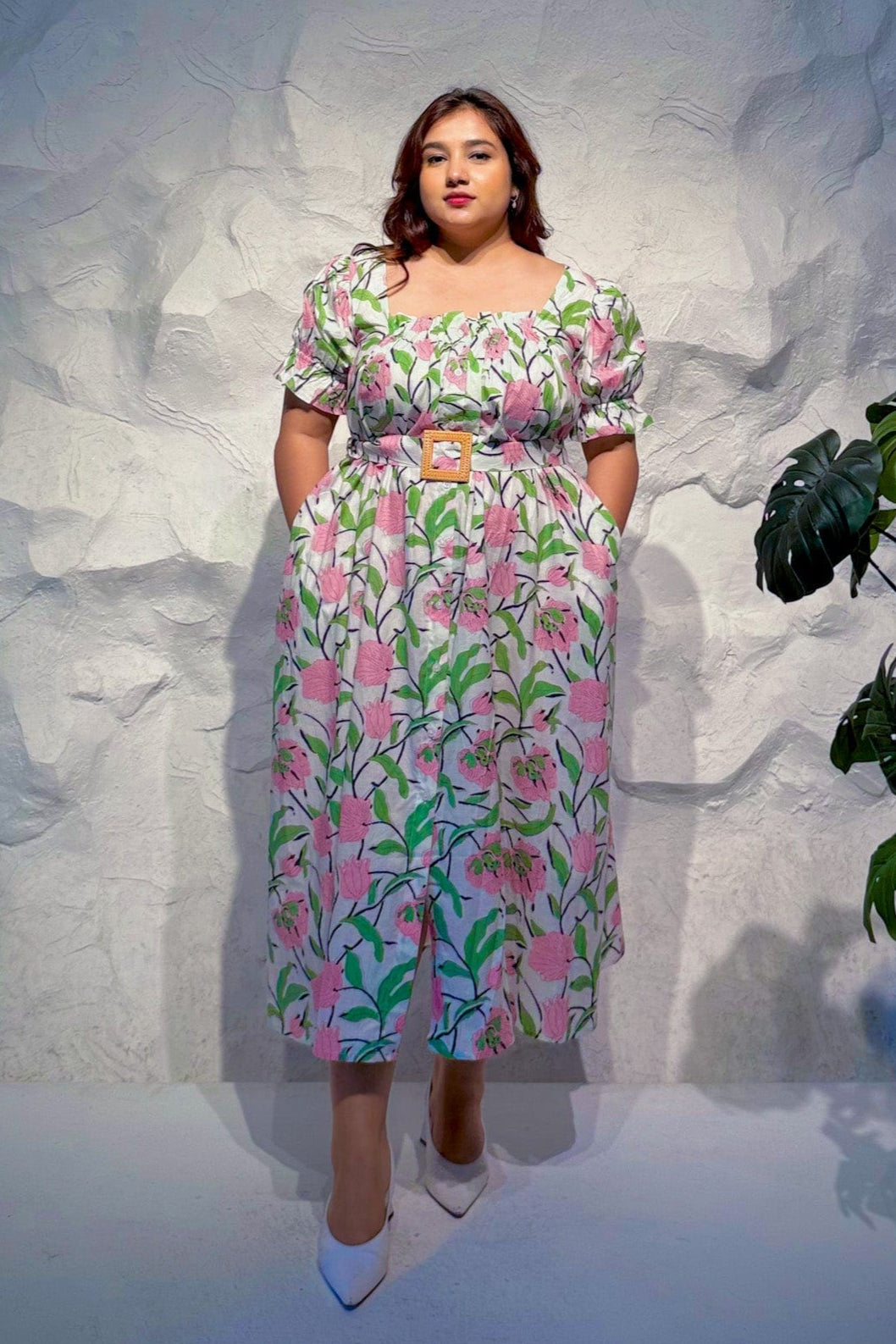 Mary Ann Printed Button-Down Midi Dress