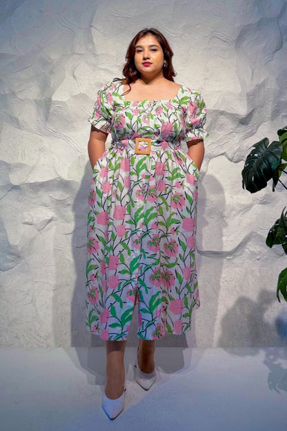 Mary Ann Printed Button-Down Midi Dress