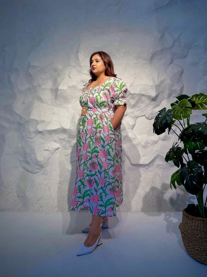 Mary Ann Printed Button-Down Midi Dress