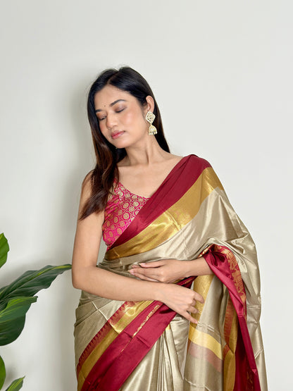 Warm Grey Beige Handwoven Silk Saree