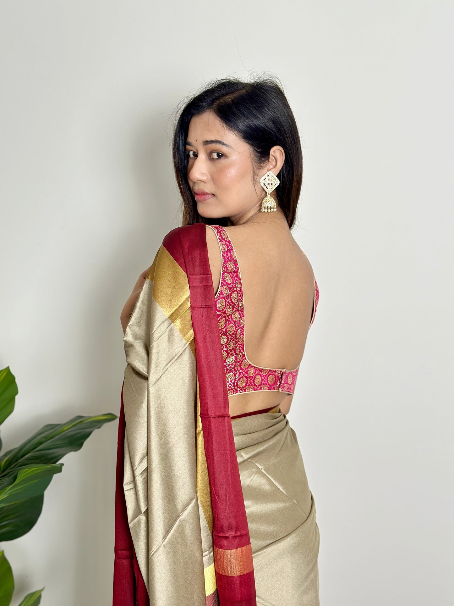 Warm Grey Beige Handwoven Silk Saree