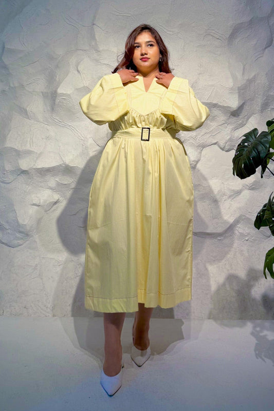 Miel Midi Dress with Waist Tie Belt