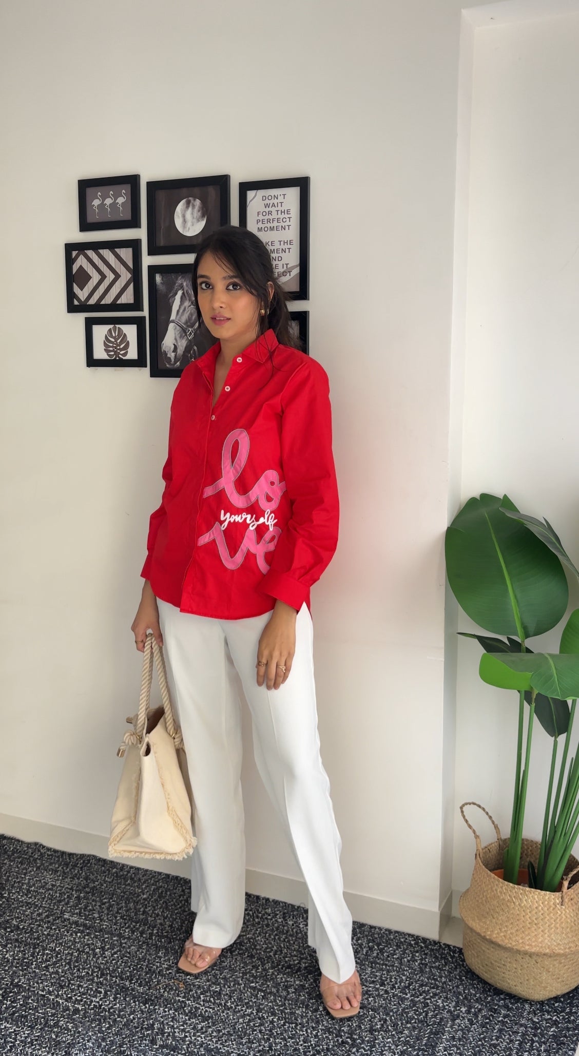 Love Yourself Red Poplin Women Shirt