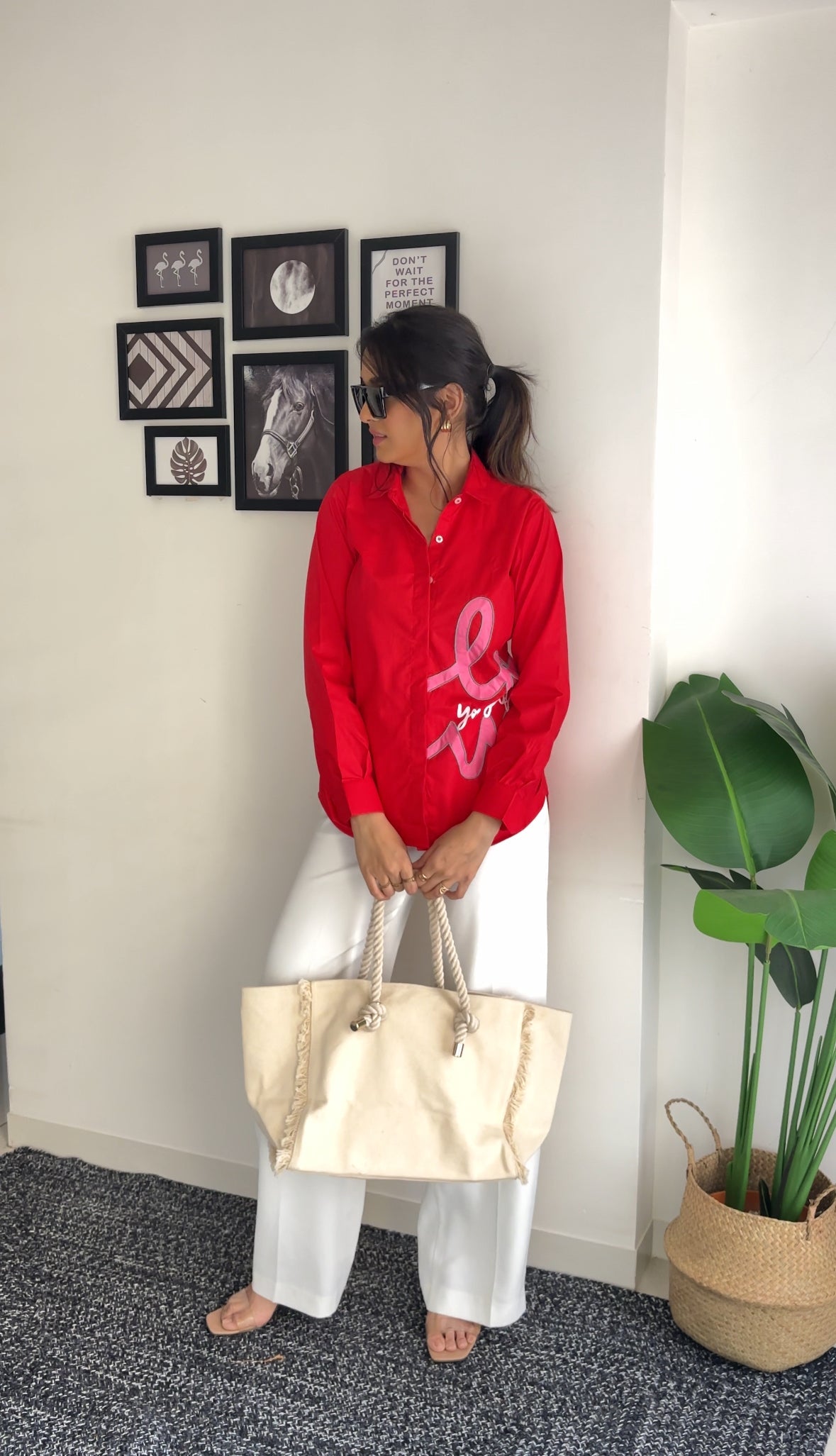 Love Yourself Red Poplin Women Shirt