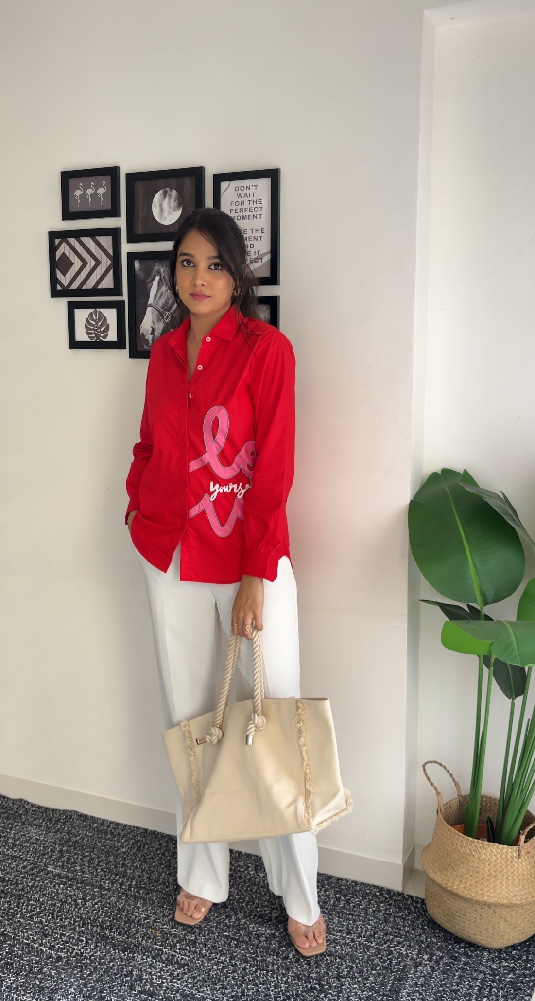 Love Yourself Red Poplin Women Shirt