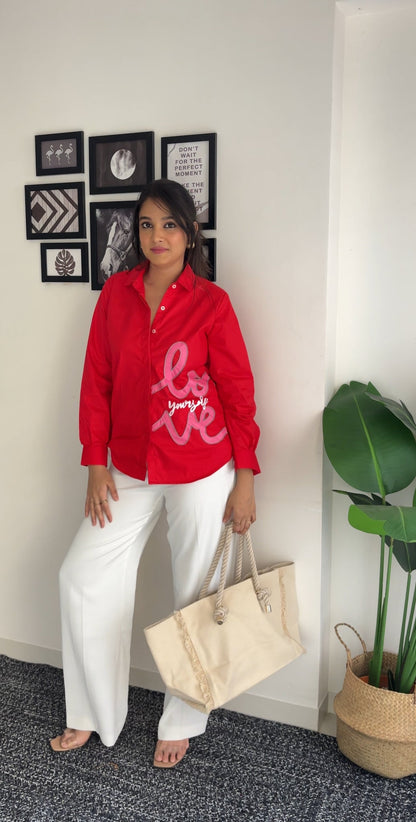 Love Yourself Red Poplin Women Shirt