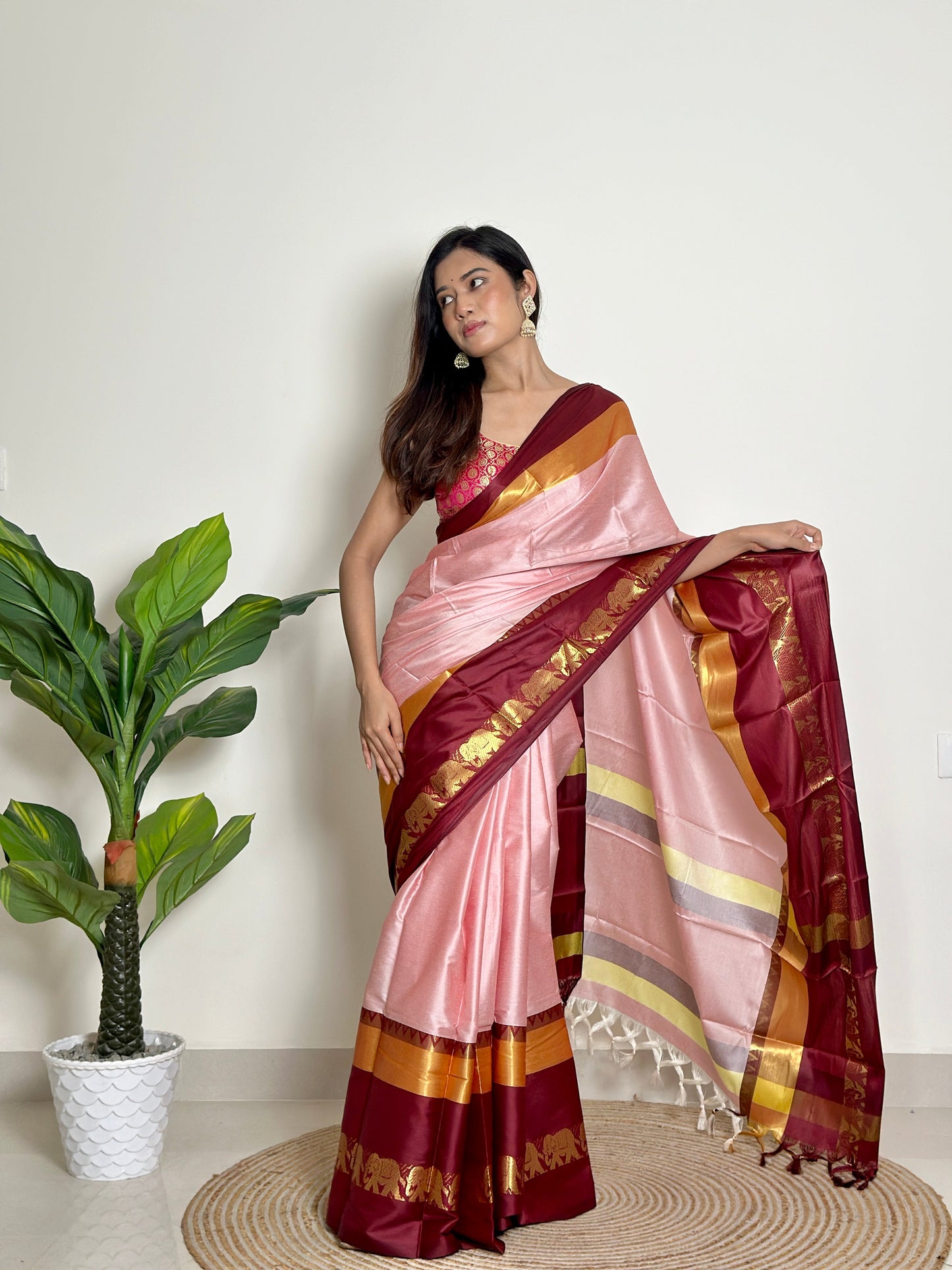 Rose Milk Pink Handwoven Silk Saree