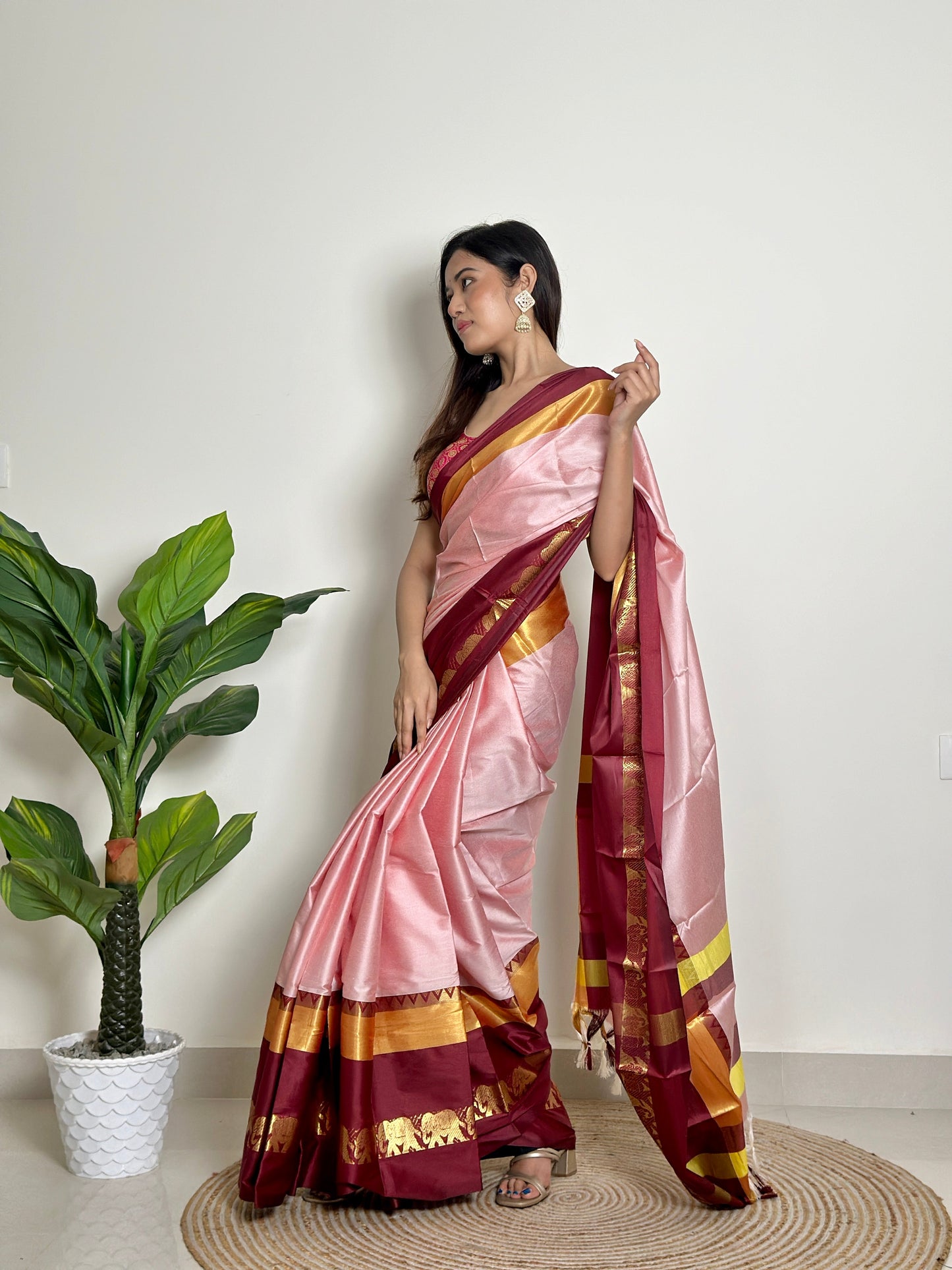 Rose Milk Pink Handwoven Silk Saree