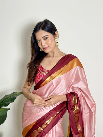 Rose Milk Pink Handwoven Silk Saree