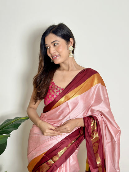 Rose Milk Pink Handwoven Silk Saree