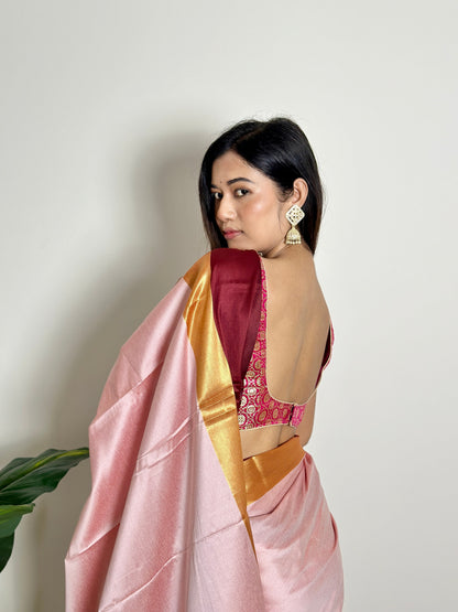 Rose Milk Pink Handwoven Silk Saree