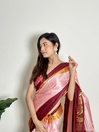 Rose Milk Pink Handwoven Silk Saree