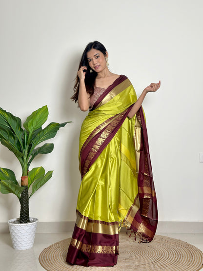 Lime Green Handwoven Silk Saree