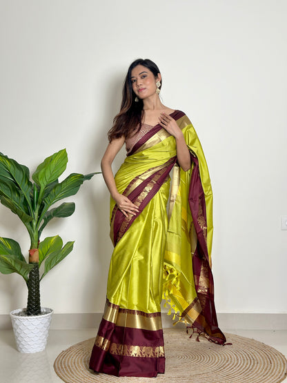 Lime Green Handwoven Silk Saree