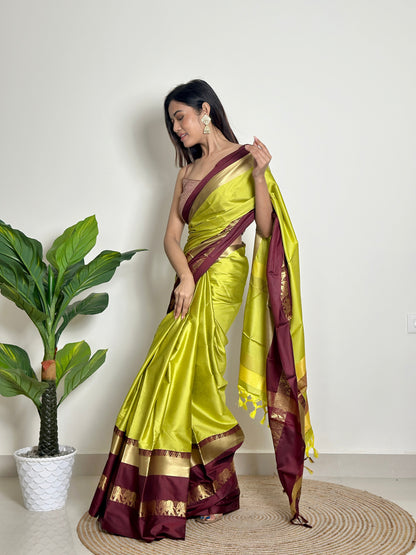 Lime Green Handwoven Silk Saree