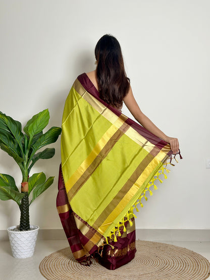 Lime Green Handwoven Silk Saree