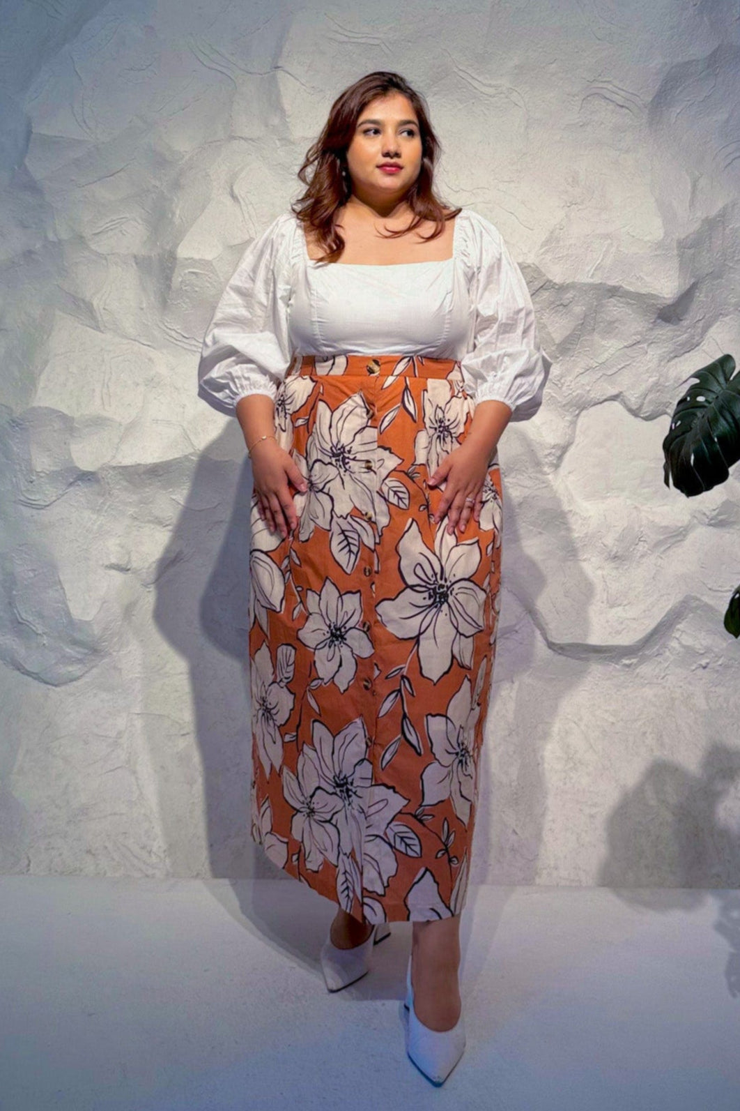 Saffira Printed Button-Down Midi Skirt