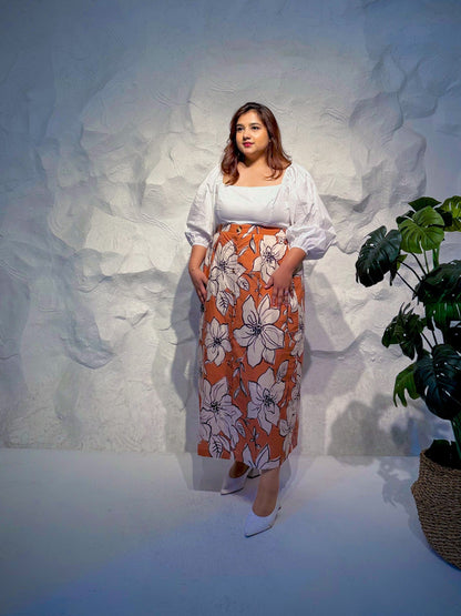 Saffira Printed Button-Down Midi Skirt