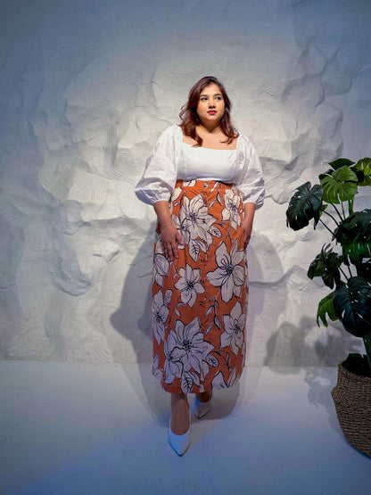 Saffira Printed Button-Down Midi Skirt