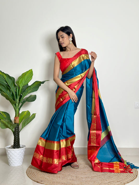 Vibrant Blue Handwoven Silk Saree