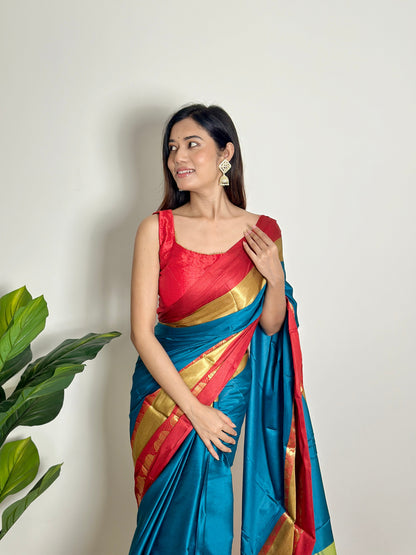 Vibrant Blue Handwoven Silk Saree