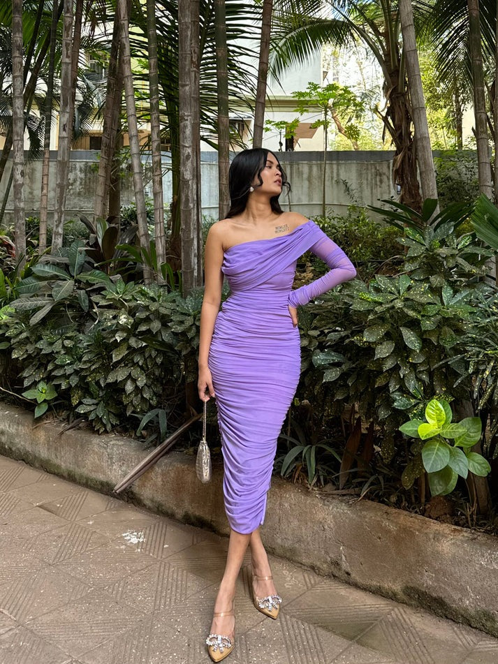 Ruched Midi Lilac Dress