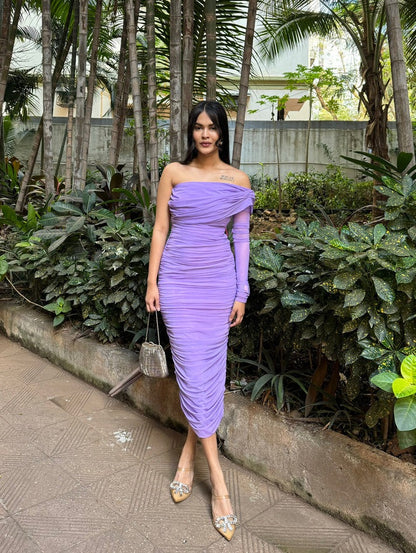 Ruched Midi Lilac Dress