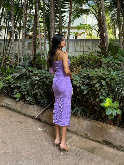 Ruched Midi Lilac Dress