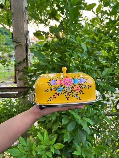 Hand-Painted Butter Dish-Yellow