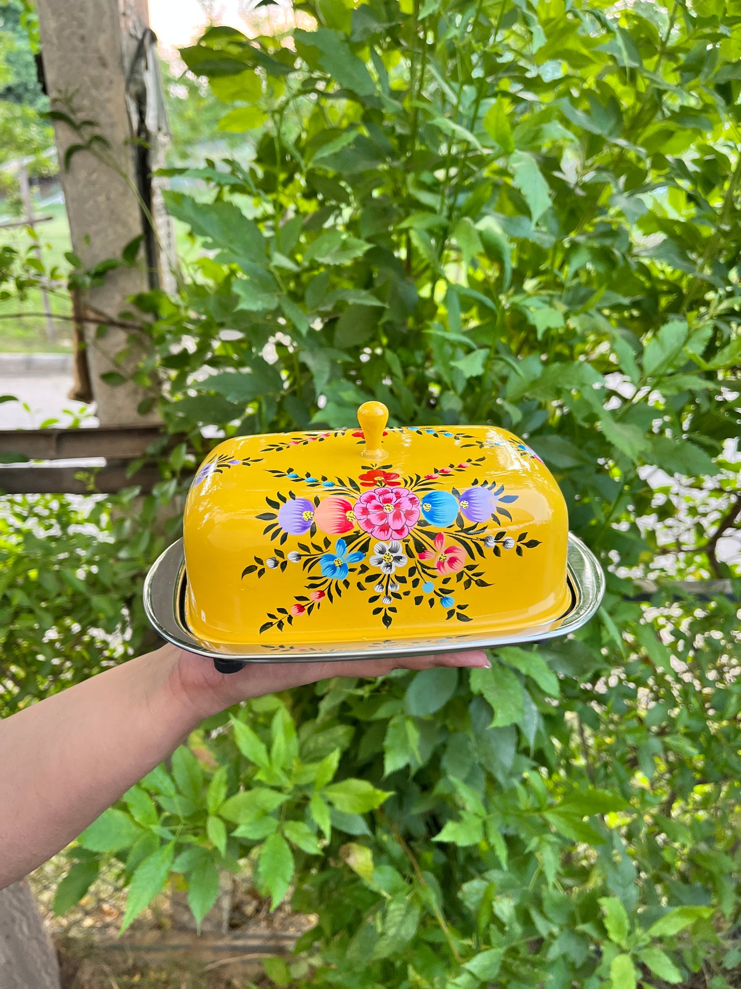 Hand-Painted Butter Dish-Yellow