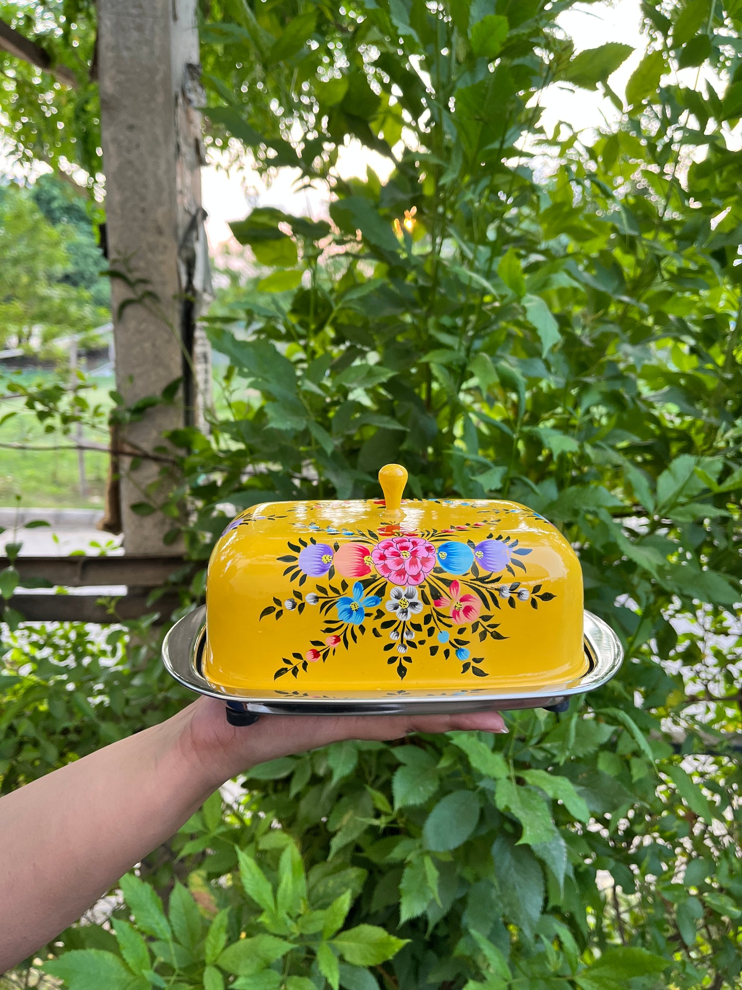 Hand-Painted Butter Dish-Yellow