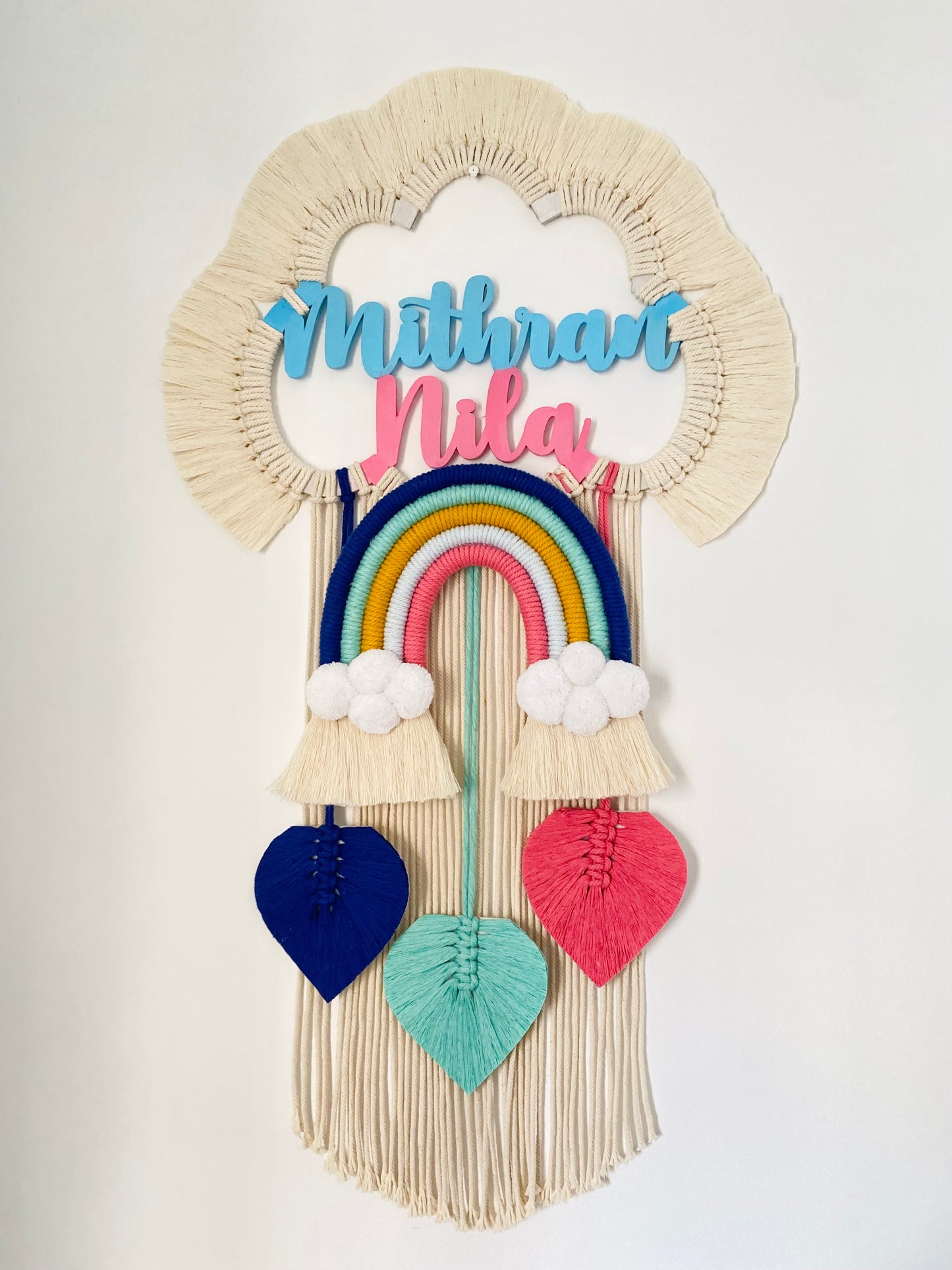 Cloud Rainbow Double Name Macrame Dreamcatcher