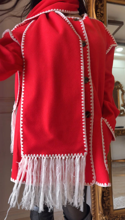 Serena OverCoat With Scarf in Red