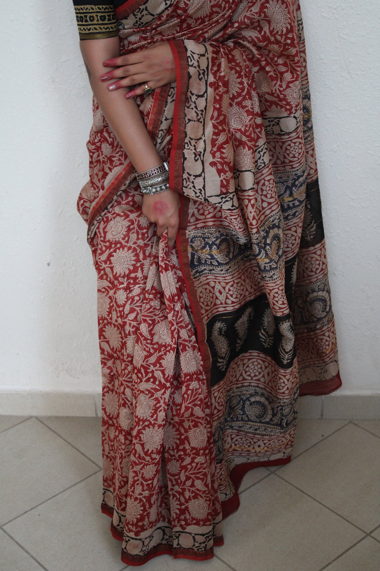 Shreshtha- Bagru Natural Dyes Handblock Printed - Chanderi Silk Saree