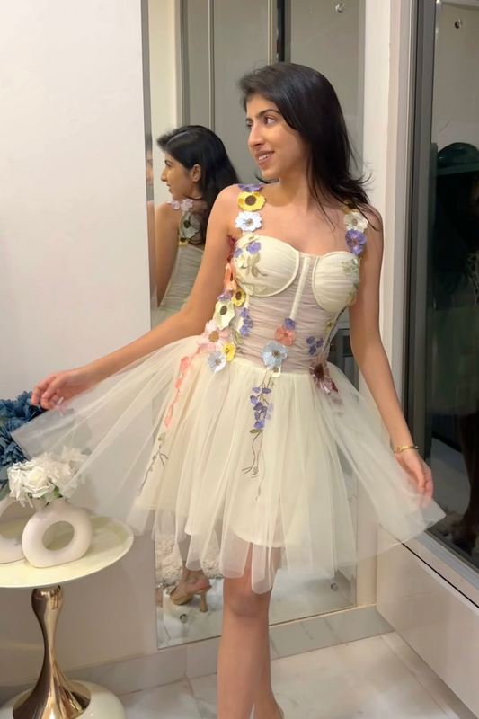 Flower Embroidery Short Dress